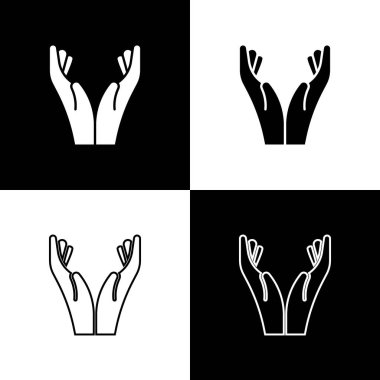 Siyah ve beyaz arkaplanda izole edilmiş dua eden ikon konumuna geçin. Tanrı 'ya inanç ve umutla dua edin. Vektör İllüstrasyonu