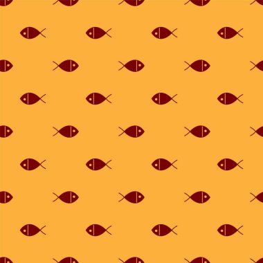 Kızıl Hristiyan balık sembolü kahverengi arka planda izole edilmiş pürüzsüz desen. İsa 'nın balık sembolü. Vektör İllüstrasyonu