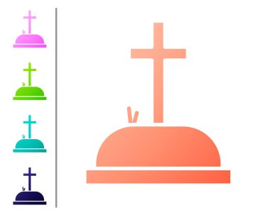 Beyaz zemin üzerinde çapraz simge olan Mercan Tombstone. Mezar ikonu. Renk simgelerini ayarla. Vektör İllüstrasyonu