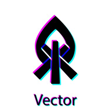 Siyah Campfire simgesi beyaz arka plan üzerinde izole. Odunla şenlik ateşi yakmak. Vektör İllüstrasyonu