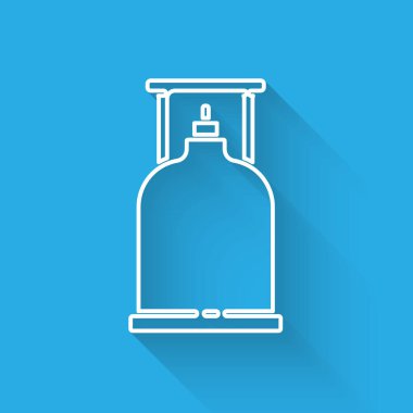 Beyaz çizgi kamp gaz ocağı ikonu uzun gölgeli izole edilmiş. Taşınabilir gaz ocağı. Yürüyüş, kamp malzemeleri. Vektör İllüstrasyonu