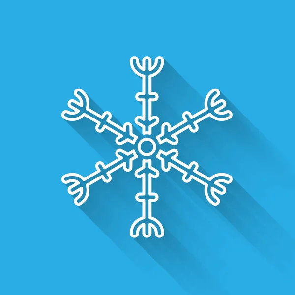 Biała Ikona Płatka Śniegu Odizolowana Długim Cieniem Ilustracja Wektora — Wektor stockowy