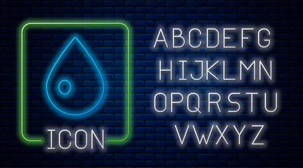 Leuchtende Neon Wassertropfen Symbol Isoliert Auf Backsteinwand Hintergrund Neonlicht Alphabet — Stockvektor