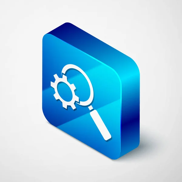 Isometric Magnifying Glass Gear Icon Terisolasi Pada Latar Belakang Abu - Stok Vektor