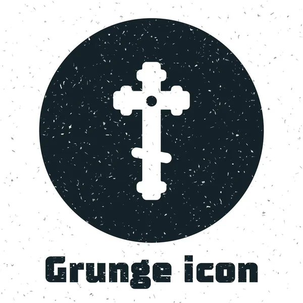 Grunge Christelijke Kruis Pictogram Geïsoleerd Witte Achtergrond Kerkkruis Monochrome Vintage — Stockvector