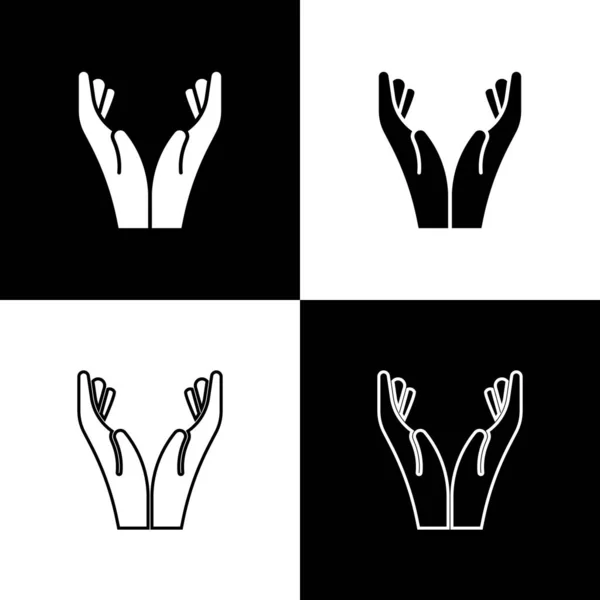 Set Hands Praying Position Icon Isolated Black White Background Prayer — Stock Vector