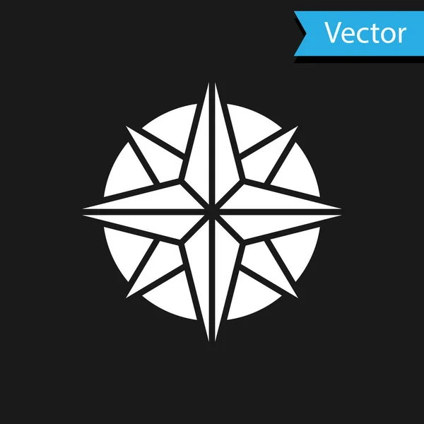 White Wind Rose Symbol Isoliert Auf Schwarzem Hintergrund Kompass Symbol — Stockvektor