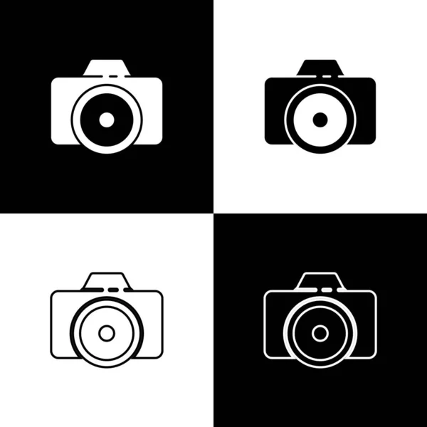 Set Icono Cámara Fotográfica Aislado Sobre Fondo Blanco Negro Icono — Archivo Imágenes Vectoriales