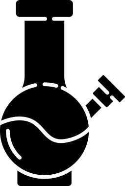 Beyaz arka planda marihuana veya kenevir ikonu içmek için siyah cam bong. Vektör İllüstrasyonu