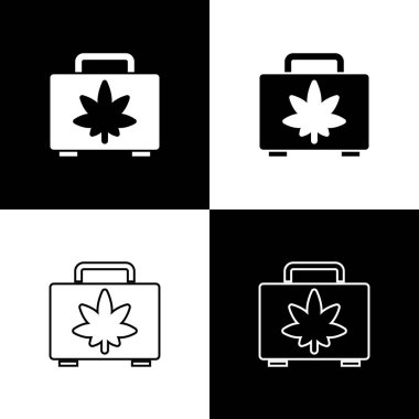 Tıbbi marihuana ya da kenevir yaprağı ikonunu siyah beyaz arka planda izole et. Kenevir almak. Kenevir sembolü. Vektör İllüstrasyonu