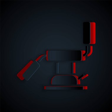 Kağıt kesiği tıbbi sandalye ikonu siyah arka planda izole edilmiş. Dişçi koltuğu. Kağıt sanatı tarzı. Vektör İllüstrasyonu