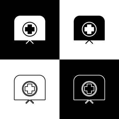 Hemşire şapkasını siyah beyaz arka planda çapraz simge ile izole et. Tıp hemşiresi şapkası işareti. Vektör İllüstrasyonu