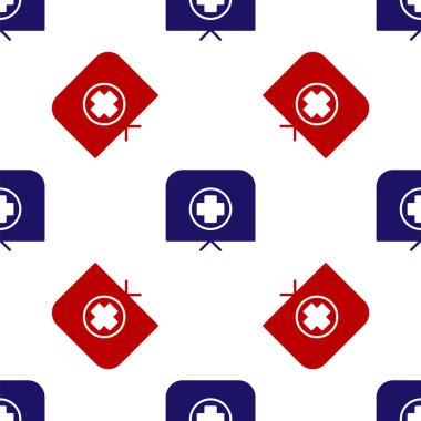 Çapraz ikonlu mavi ve kırmızı hemşire şapkası beyaz arka planda izole edilmiş pürüzsüz desen. Tıp hemşiresi şapkası işareti. Vektör İllüstrasyonu