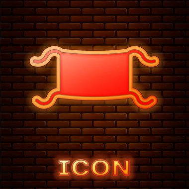 Parlayan neon koruyucu maske ikonu tuğla duvar arkasında izole edilmiş. Vektör İllüstrasyonu