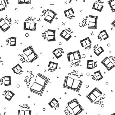 Siyah çizgi açık kitap simgesi beyaz arka planda yalıtılmış Dikişsiz desen. Vektör Illustration