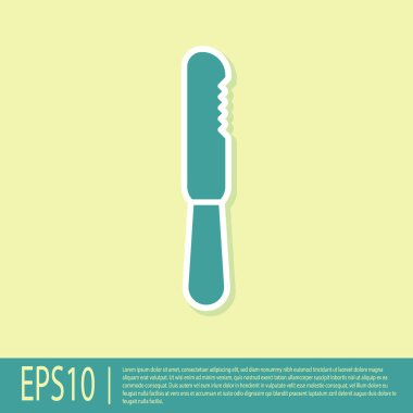 Sarı arka planda yeşil tek kullanımlık plastik bıçak ikonu var. Vektör İllüstrasyonu