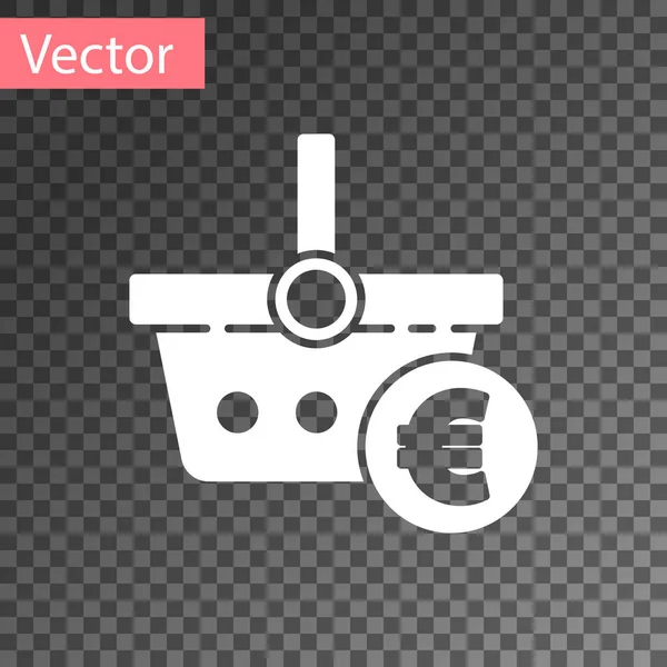 Coș Cumpărături Alb Pictograma Euro Simbol Izolat Fundal Transparent Conceptul — Vector de stoc