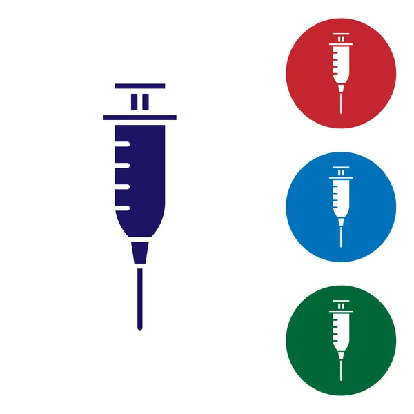 Kék Fecskendő Ikon Elszigetelt Fehér Alapon Vakcina Védőoltás Injekció Influenza — Stock Vector