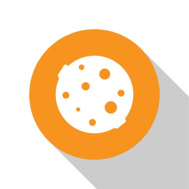 Beyaz Ay simgesi beyaz arkaplanda izole edildi. Turuncu daire düğmesi. Vektör İllüstrasyonu