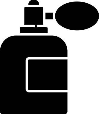 Beyaz arka planda izole edilmiş siyah tıraş losyonu şişesi. Parfüm spreyi ikonu. Erkek parfüm şişesi. Vektör İllüstrasyonu