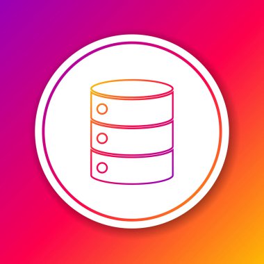 Renk çizgisi sunucusu, Data, Web sunucu simgesi renk arkaplanında izole edildi. Çember beyaz düğme. Vektör İllüstrasyonu