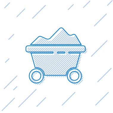 Mavi çizgi Kömür madeni tramvay ikonu beyaz arka planda izole edilmiş. Fabrika kömür madeni vagonu. Vektör İllüstrasyonu