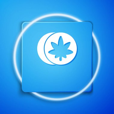 Mavi arka planda beyaz bitkisel ecstasy hapları ikonu izole edildi. Mavi kare düğme. Vektör İllüstrasyonu