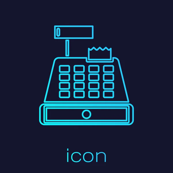Türkiz vonal Készpénztárgép, kék alapon izolált ellenőrző ikonnal. Pénztáros tábla. Pénztárgép szimbólum. Vektorillusztráció — Stock Vector