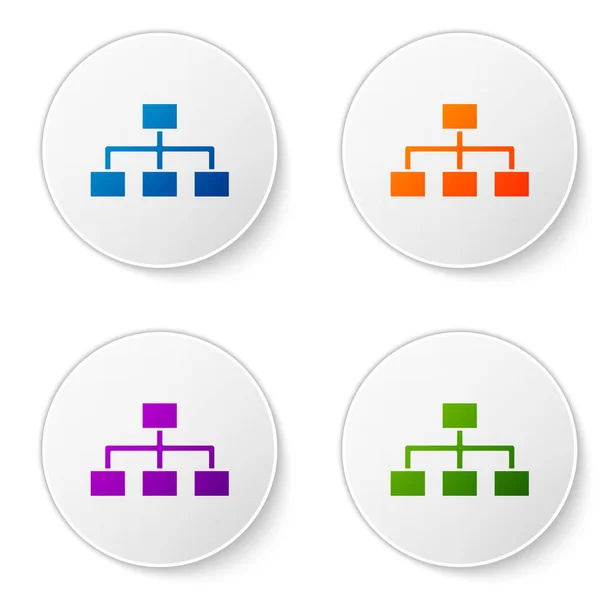 Kolor Biznes hierarchia organogram wykres infografika ikona izolowana na białym tle. Elementy struktury organizacyjnej firmy. Ustaw ikony w przyciskach koła. Ilustracja wektora — Wektor stockowy