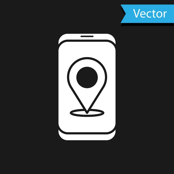 Weiße Infografik des Navigationssymbols für Stadtpläne isoliert auf schwarzem Hintergrund. Konzeption der mobilen App Interface. Geolacation-Konzept. Vektorillustration — Stockvektor