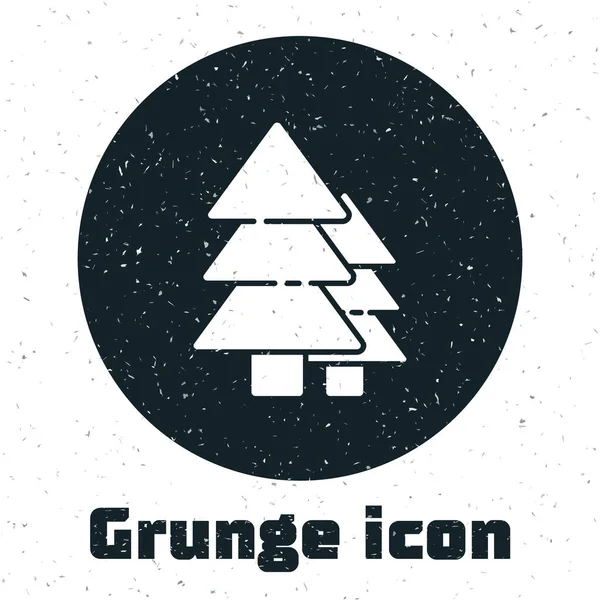 Grunge Tree icoon geïsoleerd op witte achtergrond. Bossymbool. Monochrome vintage tekening. Vector Illustratie — Stockvector