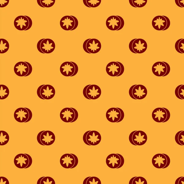 Röda örtbaserade ecstasy tabletter ikon isolerad sömlös mönster på brun bakgrund. Vektor Illustration — Stock vektor