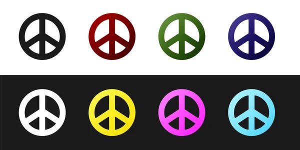 Set Peace icon isolated on black and white background. Hippie symbol of peace. Vector Illustration — Stock Vector