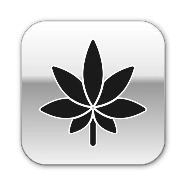 Černá Lékařská marihuana nebo konopný list ikona izolované na bílém pozadí. Symbol konopí. Stříbrný knoflík. Vektorová ilustrace — Stockový vektor