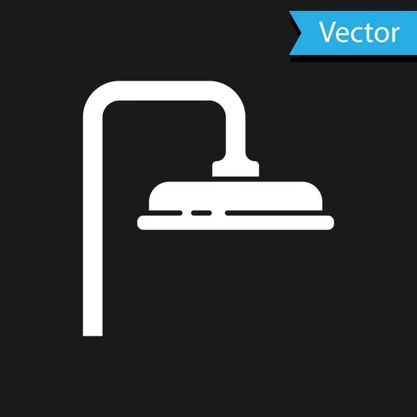 Pommeau de douche blanc avec gouttes d'eau coulant icône isolée sur fond noir. Illustration vectorielle — Image vectorielle