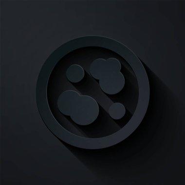 Kağıt kesiği, siyah zemin üzerinde izole edilmiş bakteri simgesi olan Petri kabı. Kağıt sanatı tarzı. Vektör İllüstrasyonu