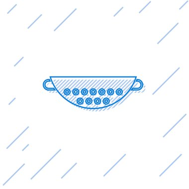 Mavi çizgi Mutfak kevgir simgesi beyaz arka plan üzerinde izole. Pişirme aleti. Çatal bıçak takımı işareti. Vektör İllüstrasyonu