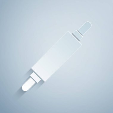 Kağıt kesiği Rolling pin simgesi gri arkaplanda izole edilmiş. Kağıt sanatı tarzı. Vektör İllüstrasyonu