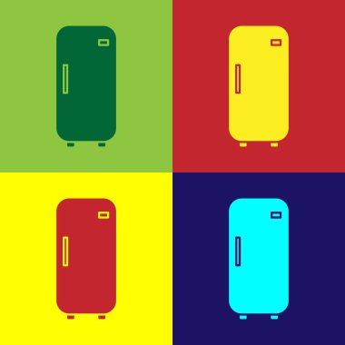 Pop Art Buzdolabı simgesi renk arkaplanında izole edilmiş. Buzdolabı buzdolabı. Ev aletleri ve aletler. Vektör İllüstrasyonu