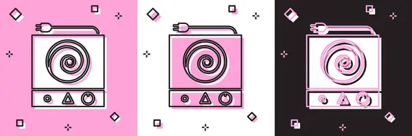 Set Electric Stove Icon Isolated Pink White Black Background Cooktop — Stock Vector