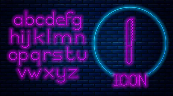 Ragyogó Neon Kenyér Kés Ikon Elszigetelt Téglafal Háttér Evőeszköz Szimbólum — Stock Vector