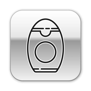 Beyaz arka planda izole edilmiş siyah çizgi şampuan ikonu. Gümüş kare düğme. Vektör İllüstrasyonu