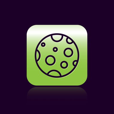 Siyah çizgi Ay simgesi siyah arkaplanda izole edildi. Yeşil kare düğmesi. Vektör İllüstrasyonu