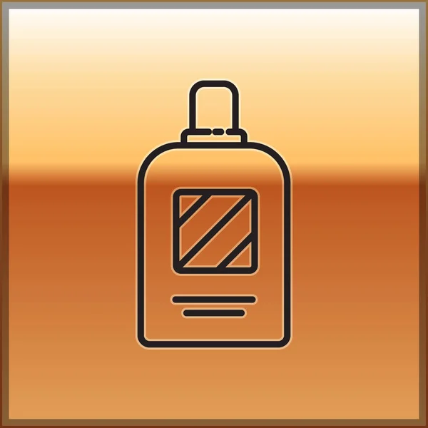 Schwarze Linie Flasche Shampoo Symbol Isoliert Auf Goldenem Hintergrund Vektorillustration — Stockvektor