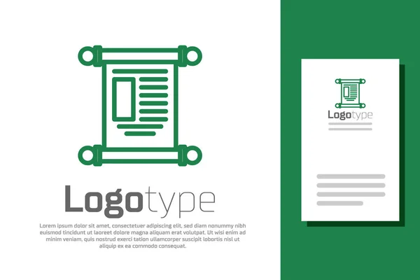 Green Line Decree Paper Parchment Scroll Icon Isolated White Background — стоковый вектор