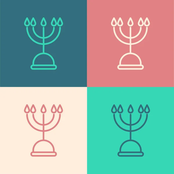 Línea Arte Pop Hanukkah Menorah Icono Aislado Fondo Color Hanukkah — Vector de stock