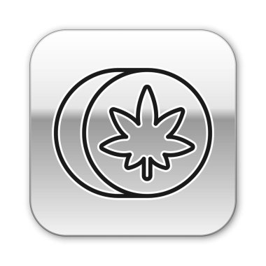 Siyah çizgi Bitkisel Ecstasy hapları ikonu beyaz arka planda izole edilmiş. Gümüş kare düğme. Vektör İllüstrasyonu