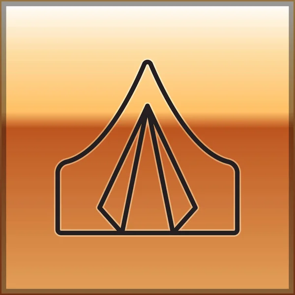 Schwarze Linie Touristenzelt Symbol Isoliert Auf Goldenem Hintergrund Camping Symbol — Stockvektor