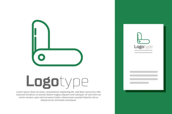 Ligne Verte Couteau Suisse Icône Isolé Sur Fond Blanc Couteau — Image vectorielle