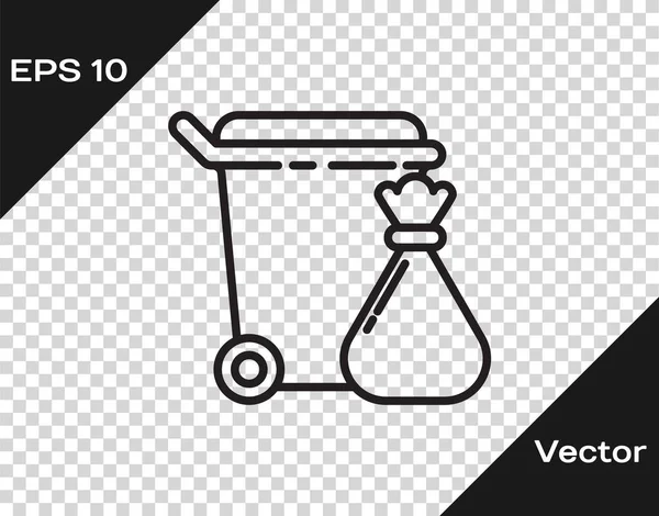 Черная Линия Мусорный Бак Мешок Мусора Значок Изолирован Прозрачном Фоне — стоковый вектор